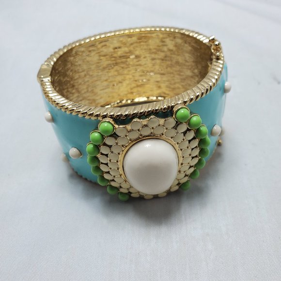 Enamel turquoise gold bangle bracelet with magnetic closure - Picture 4 of 9